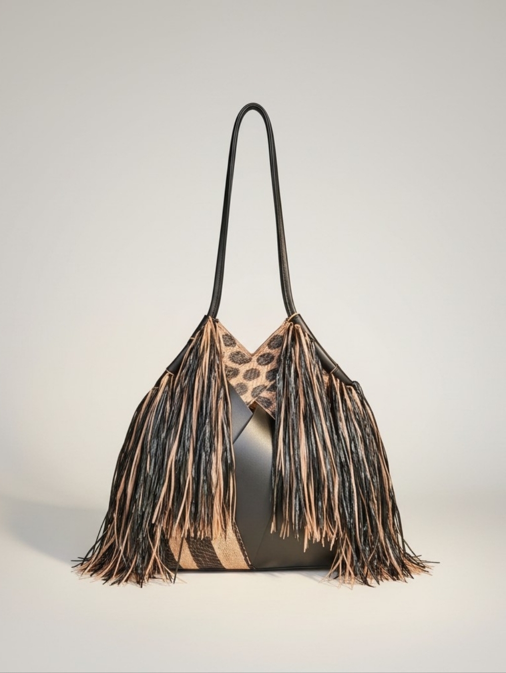 Ulla Johnson Charlotte fringe black & tapir shoulder bag with suede lining - Picture 2 of 15